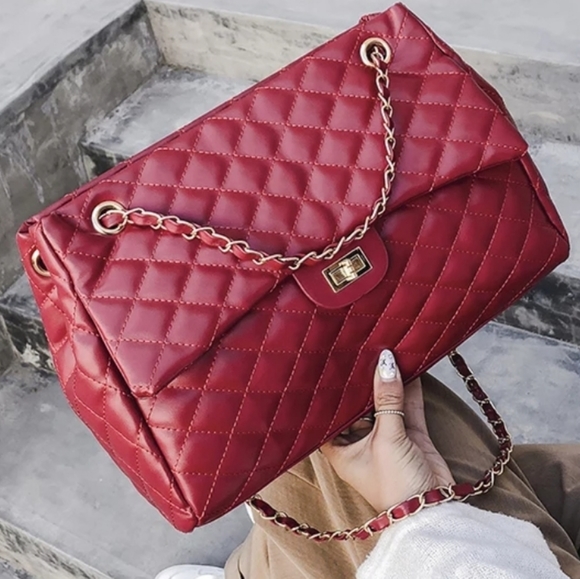 AnkarasBest Handbags - Large Quilted Handbag Wine Burgundy